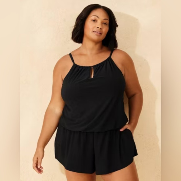 Aqua Green Other - “Aqua Green” Black Women's Full Coverage Swim Romper